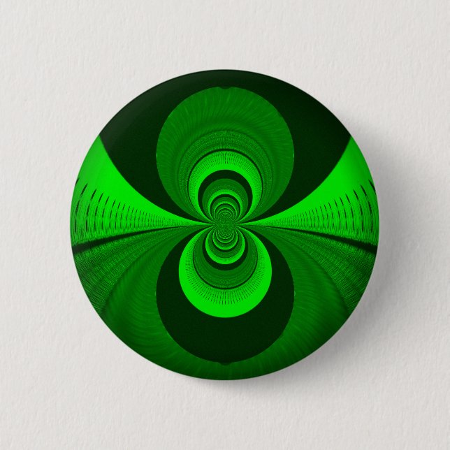 Abstract Bright Green Groovy Kaleidoscope Pattern  Pinback Button (Front)