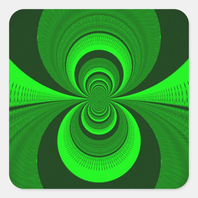 Abstract Bright Green Groovy kaleidoscope Pattern  Square Sticker (Front)