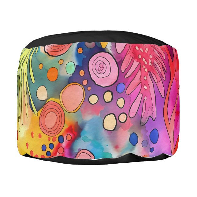 *~* ABSTRACT Bright Happy Rainbow Monogram Pouf (Right)
