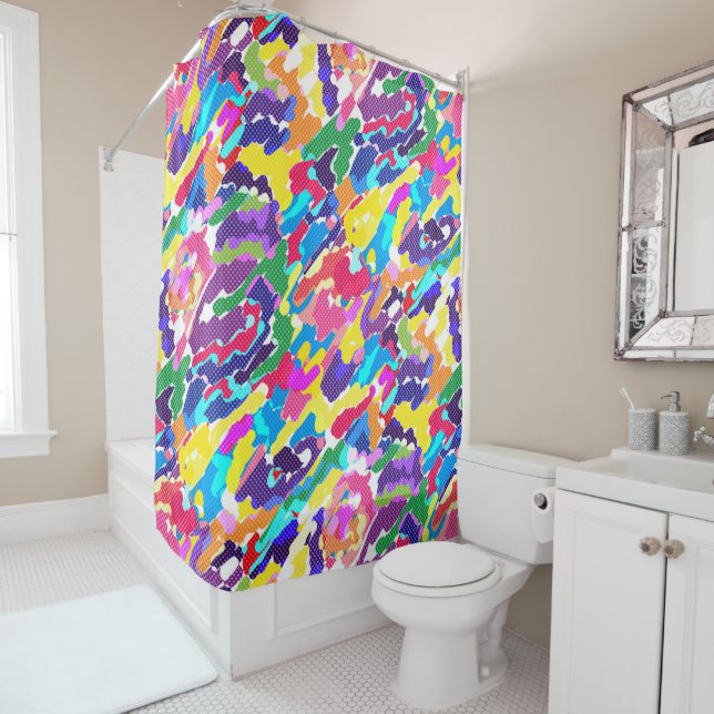 Abstract bright multicolored shower curtain (In Situ)
