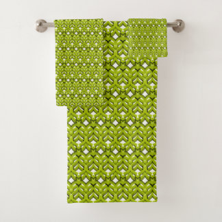 Abstract bright ornament plain neon green bath towel set