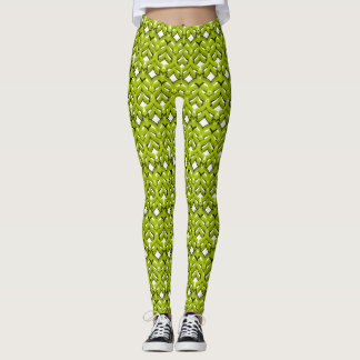 Abstract bright ornament plain neon green leggings