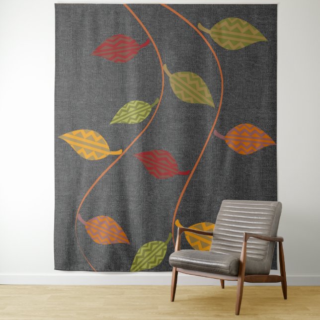 Abstract Bright Patterned Leaves Branches Tapestry (In Situ)