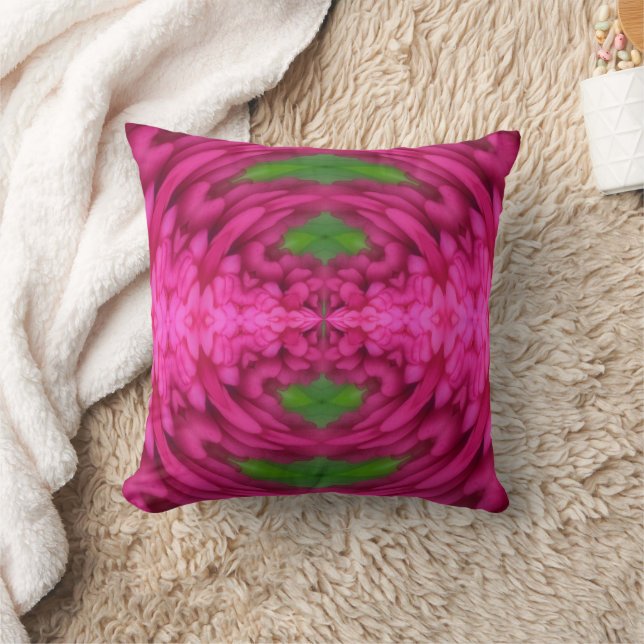 Abstract Bright Pink And Green Design  Throw Pillow (Blanket)