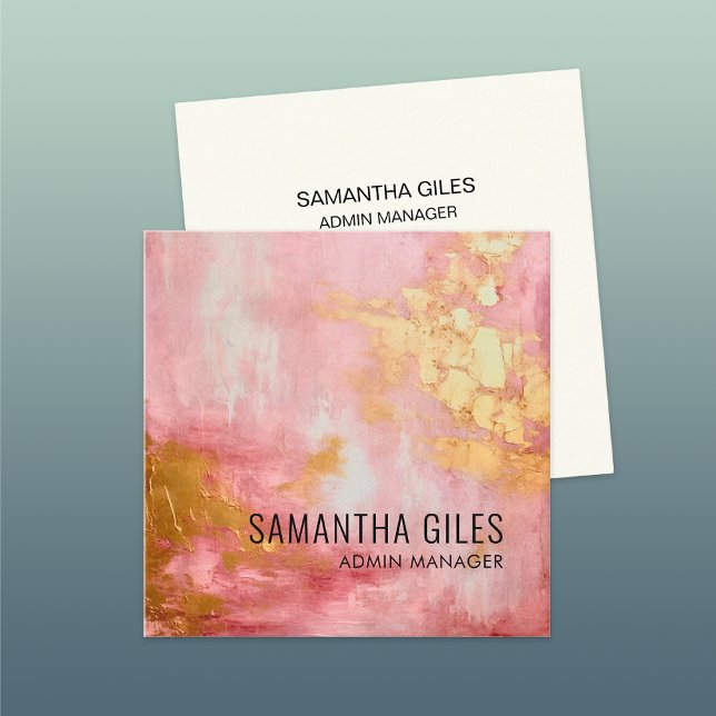 Abstract Bright Pink Gold Paint Square Business Card (Creator Uploaded)