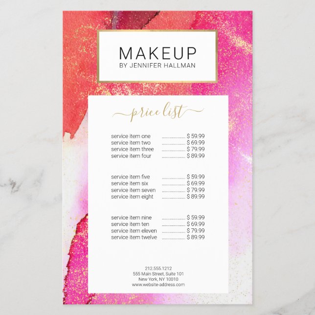 Abstract Bright Pink Watercolor Faux Gold Dust Flyer (Front)