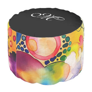 *~* ABSTRACT Bright Rainbow Initial Happy Pouf