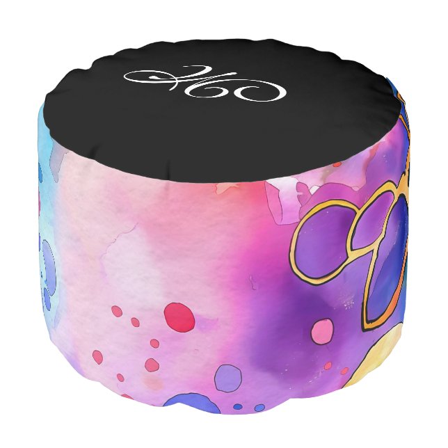 *~* ABSTRACT Bright Rainbow MonogramHappy Pouf (Angled Front)
