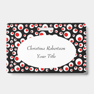 Abstract Bright Red Circles in White Circles Black Badge
