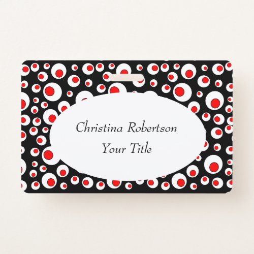 Abstract Bright Red Circles in White Circles Black Badge