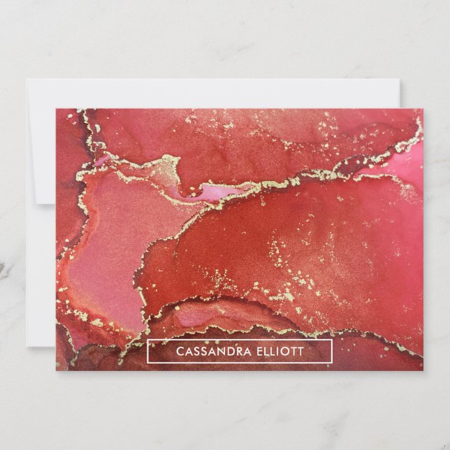Abstract Bright Red & Gold Alcohol Ink Liquid Art Thank You Card (Front)