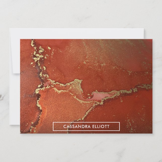 Abstract Bright Red & Gold Alcohol Ink Liquid Art Thank You Card (Front)