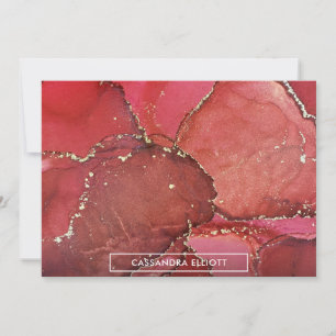 Abstract Bright Red & Gold Alcohol Ink Liquid Art Thank You Card