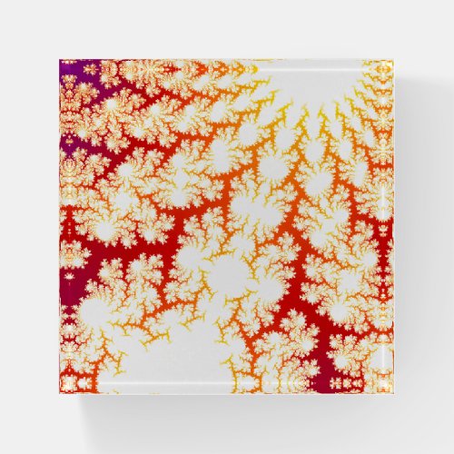 Abstract Bright Red White Fractal Paperweight