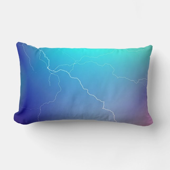 Abstract Bright Teal Pink Neon Lightning Image. Lumbar Pillow (Front)