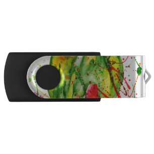 Abstract bright watercolor watermelon flash drive
