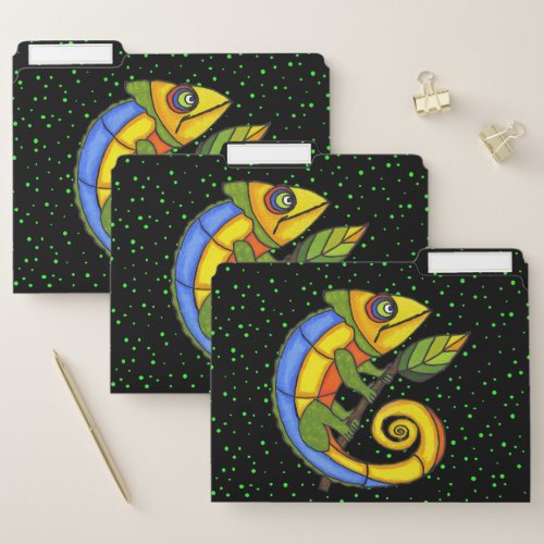 Abstract Brightly Colored Lizard Leaf Green Dots File Folder