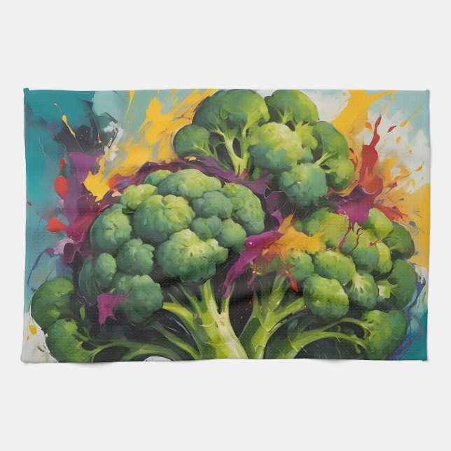 Abstract Broccoli Pattern with Bold Brushstrokes  Kitchen Towel (Horizontal)