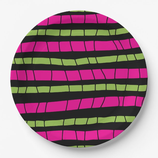 Abstract broken stripes paper plates (Front)