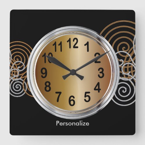 Abstract Bronze and Silver Metallic Design Square Wall Clock