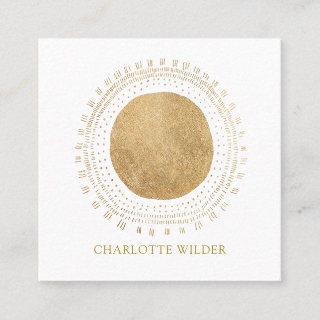 Abstract Bronze Foil Circle Square Business Card (Front)