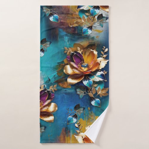 Abstract bronze gold_blue Baroque style Bath Towel Set