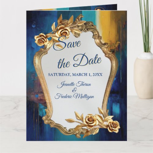 Abstract bronze gold_blue Baroque style Card