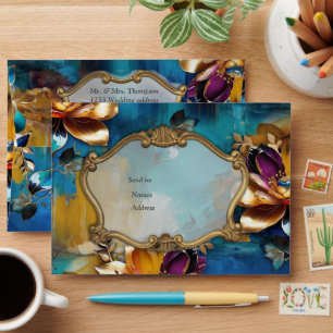 Abstract bronze, gold-blue Baroque style Envelope