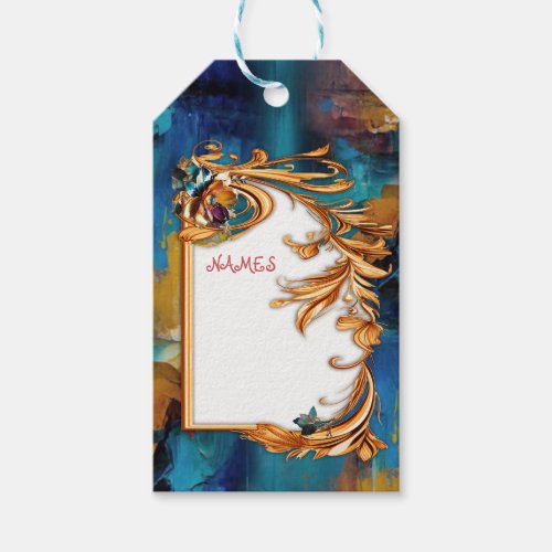 Abstract bronze gold_blue Baroque style Gift Tags