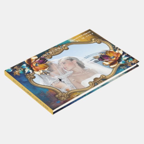 Abstract bronze gold_blue Baroque style Guest Book