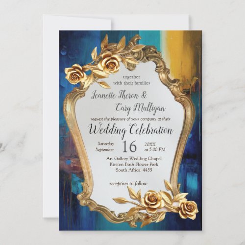 Abstract bronze gold_blue Baroque style Invitation