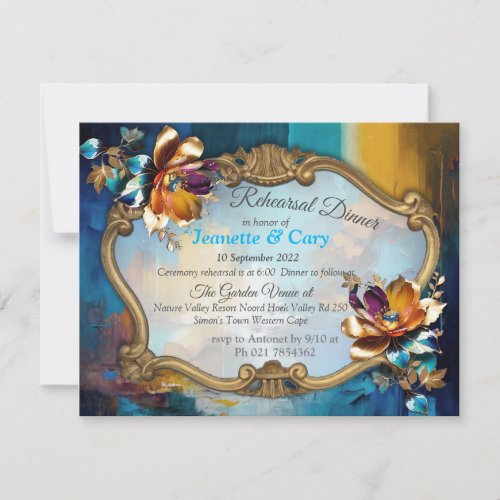 Abstract bronze gold_blue Baroque style Invitation