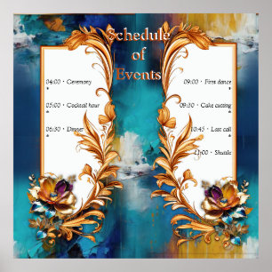Abstract bronze, gold-blue Baroque style Poster