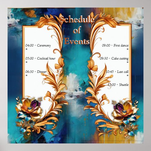 Abstract bronze gold_blue Baroque style  Poster