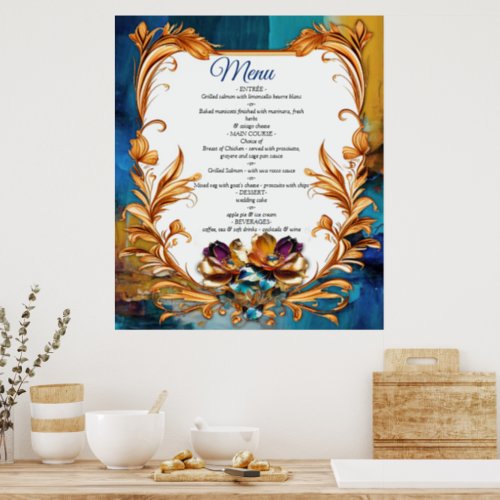 Abstract bronze gold_blue Baroque style Poster