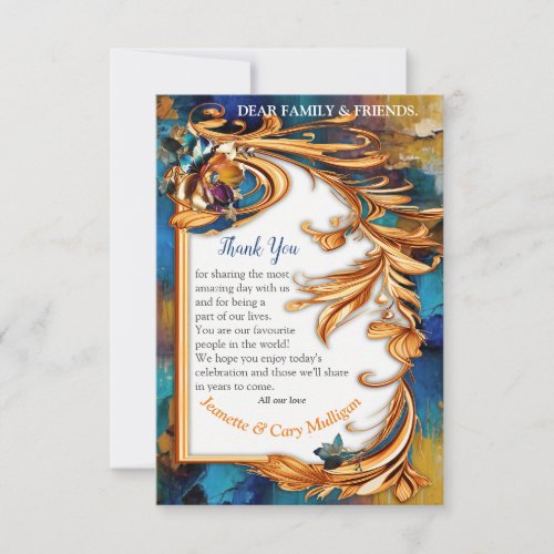Abstract bronze gold_blue baroque style  RSVP card