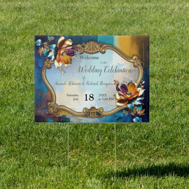 Abstract bronze, gold-blue Baroque style Sign (Insitu)