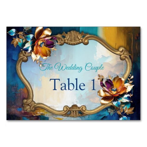 Abstract bronze gold_blue Baroque style Table Number