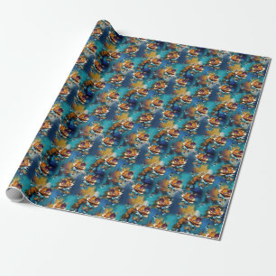 Abstract bronze, gold-blue Baroque style  Wrapping Paper