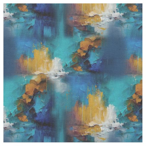 Abstract bronze, gold-blue oil painting repeat fabric