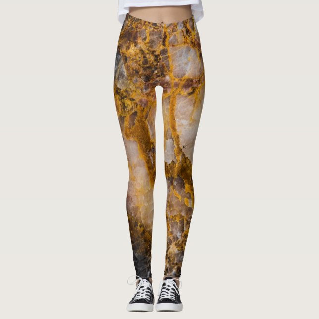 Abstract bronze white mineral rock texture leggings (Front)