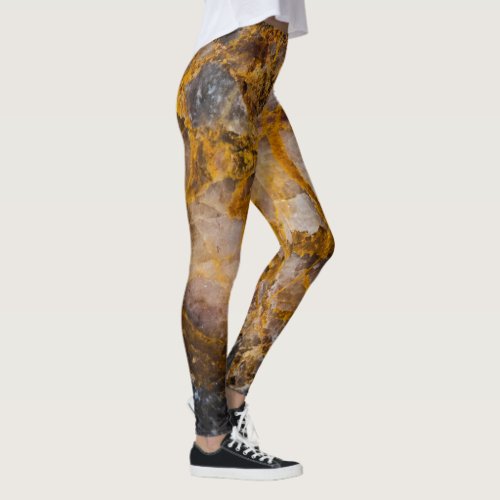 Abstract bronze white mineral rock texture leggings