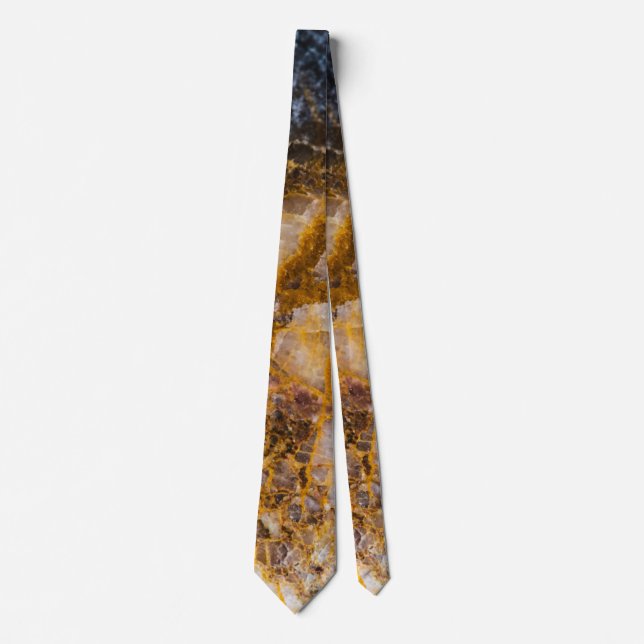Abstract bronze white mineral rock texture neck tie (Front)