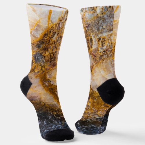 Abstract bronze white mineral rock texture socks