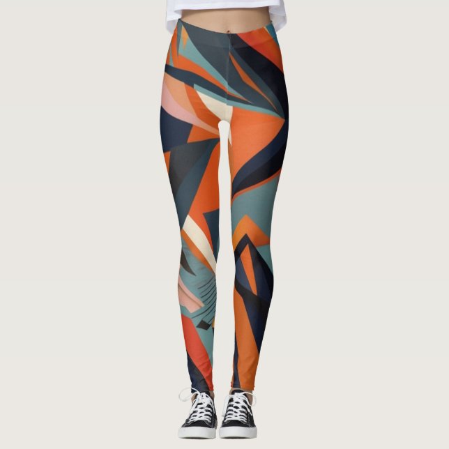 abstract brown and chacolate colors bars leggings (Front)