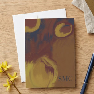 Abstract brown and gold brushstrokes with monogram card