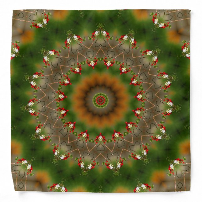 Abstract Brown And Green Kaleidoscope Pattern Bandana (Front)