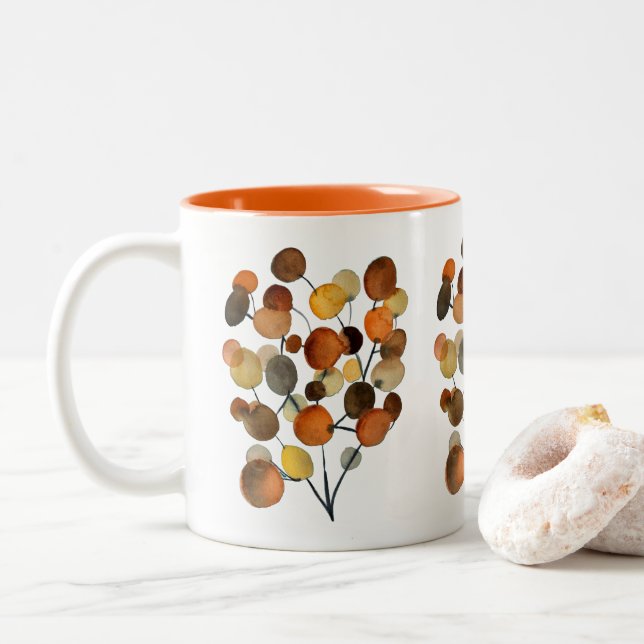 Abstract brown Autumn Earth Tree art Two-Tone Coffee Mug (With Donut)