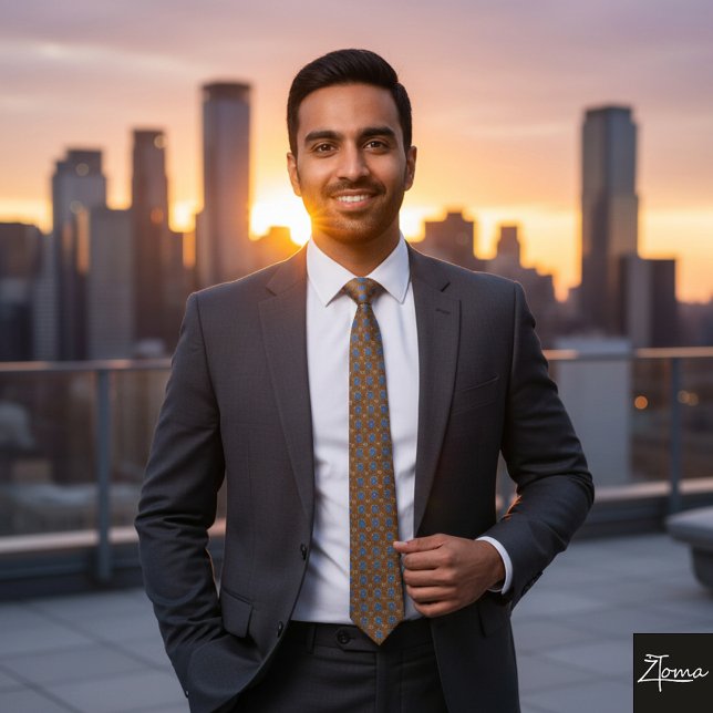 Abstract Brown Blue Geometric Weave Pattern Neck Tie (Creator Uploaded)