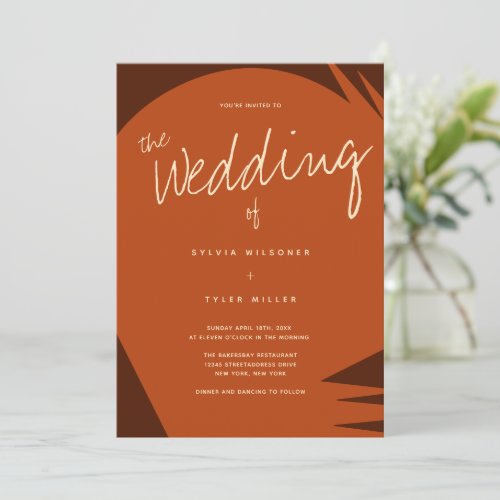 Abstract Brown Burnt Orange Typography Wedding Invitation